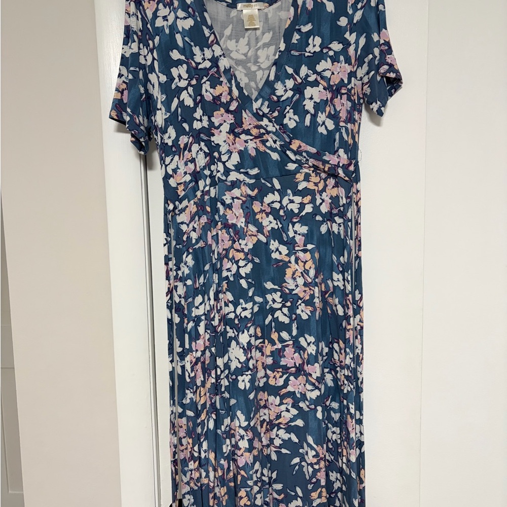 Matty M Blue and Pink Floral Midi Dress